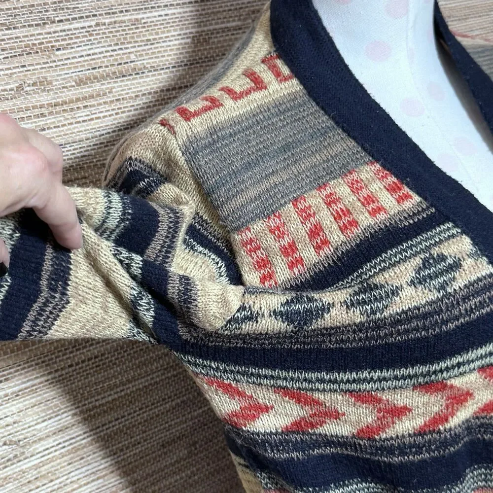 Vintage 1970s Aztec Style Acrylic Collageman Belted Cardigan Western Boho Size S